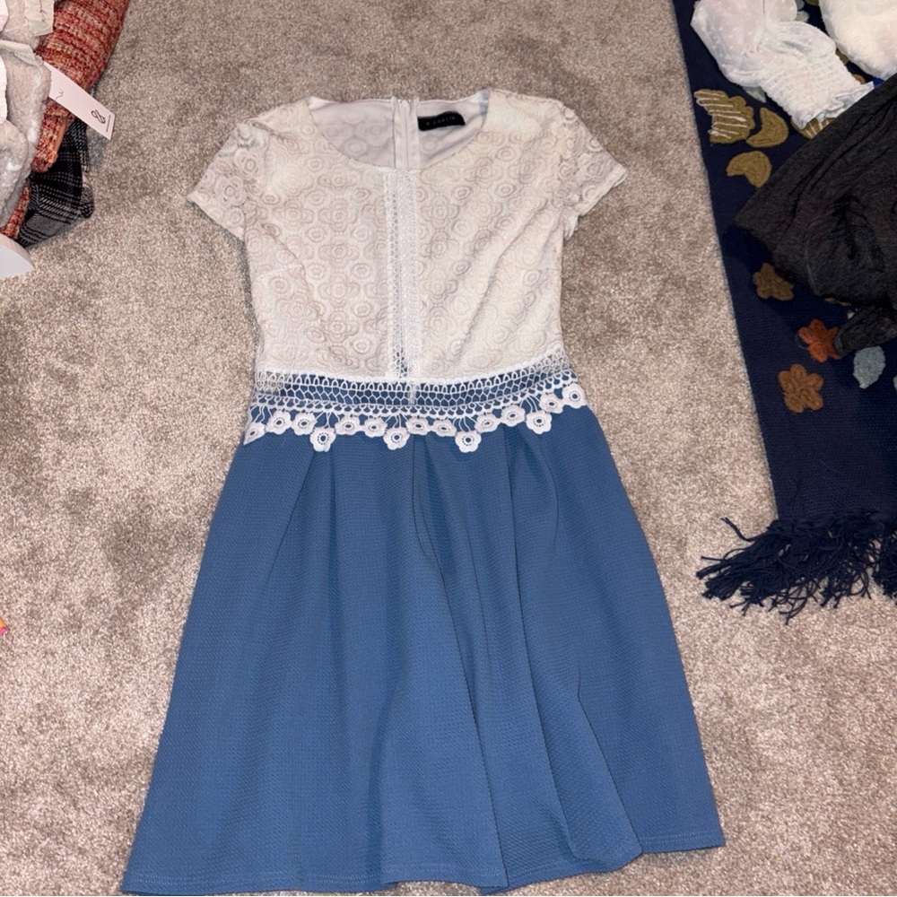 B Darlin White and Blue Lace Mini Dress